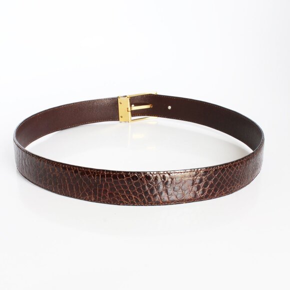 Bosca Belt Mens Caiman Glossy Croc Alligator Exotic Skin Gold Buckle - Picture 4 of 8